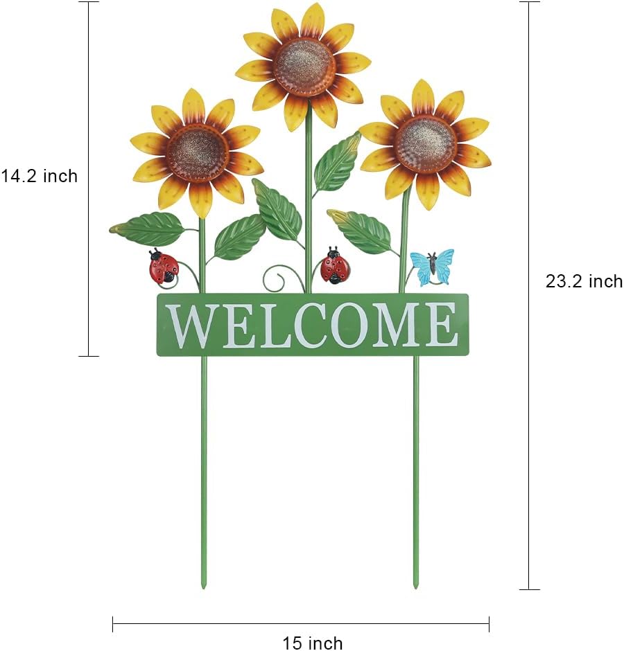 hogardeck Garden Decor for Outside, Metal Sunflower Butterfly Decorative Garden Stakes for Spring