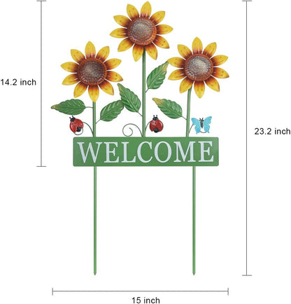 hogardeck Garden Decor for Outside, Metal Sunflower Butterfly Decorative Garden Stakes for Spring