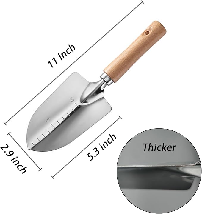 Garden Tool Shovel for Digging Gardening Trowel for Lawn Planting Stainless Steel Spade Wooden