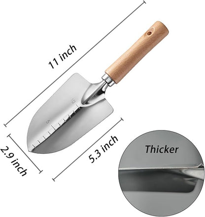 Garden Tool Shovel for Digging Gardening Trowel for Lawn Planting Stainless Steel Spade Wooden
