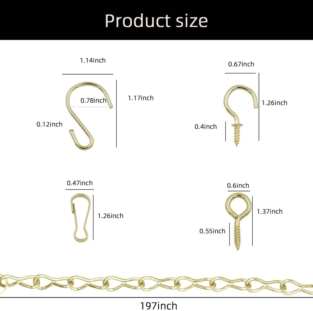 236 Inch Gold Hanging Baskets Chains - Adjustable Length, Brass Decorative Metal Chain with A Great