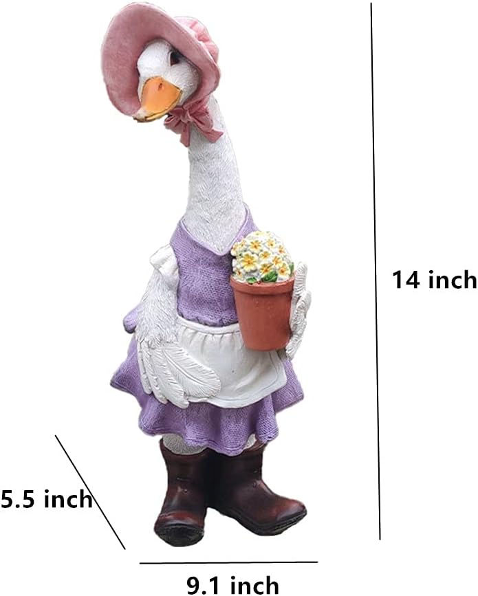 iRonrain Garden Statues Gardener Couple Duck, Indoor Ourdoor Decorations Cute Ducks Art Décor