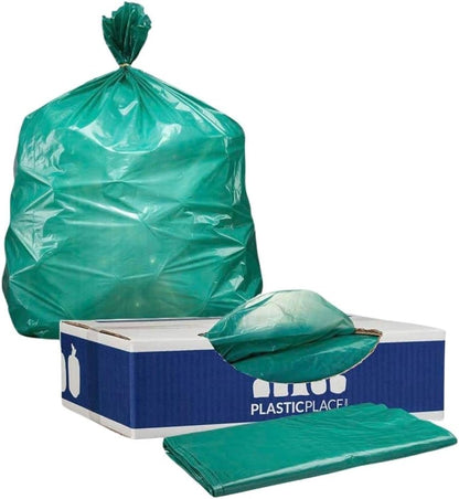 Plasticplace 64-65 Gallon Trash Can Liners for Toter │ 1.5 Mil │ Green Heavy Duty Garbage Bags │