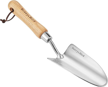 Berry&Bird Stainless Steel Trowel, Garden Small Flower Hand Shovel, Potting Soils Scoop with Wood