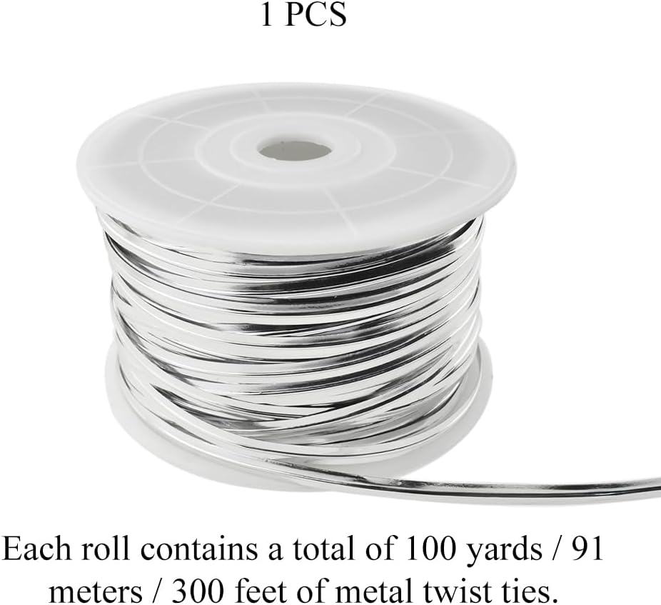 HAHIYO 100Yards/300Feet/91M Silver Metal Twist Ties Bread Candy Coffee Bag Ties Plant Garden Twist