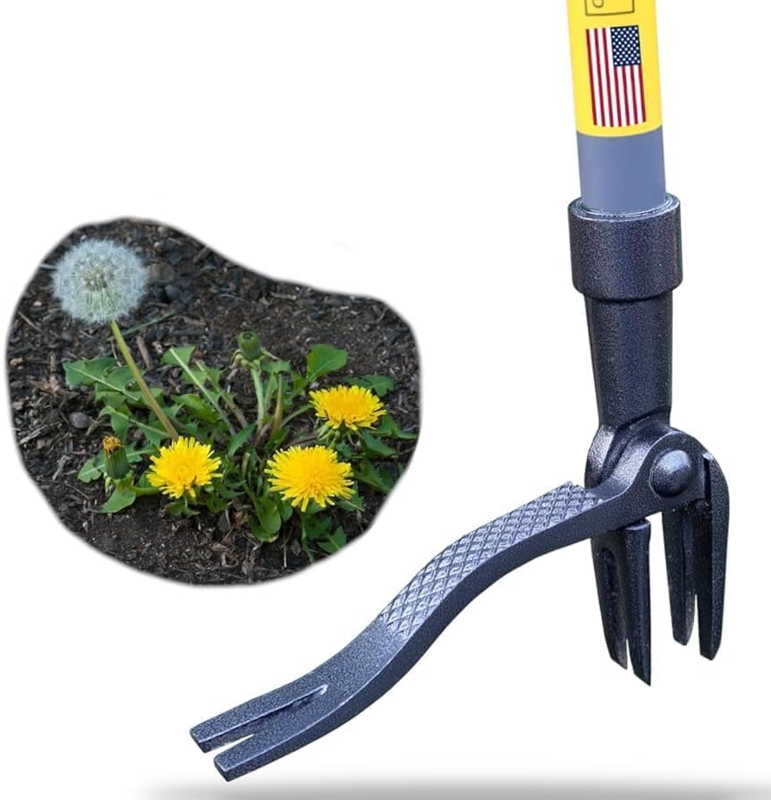 Rocklin™ Stand Up Weed Puller Tool - 4 Claw Steel Head - 48 inch Handle - 100% Metal - Easily