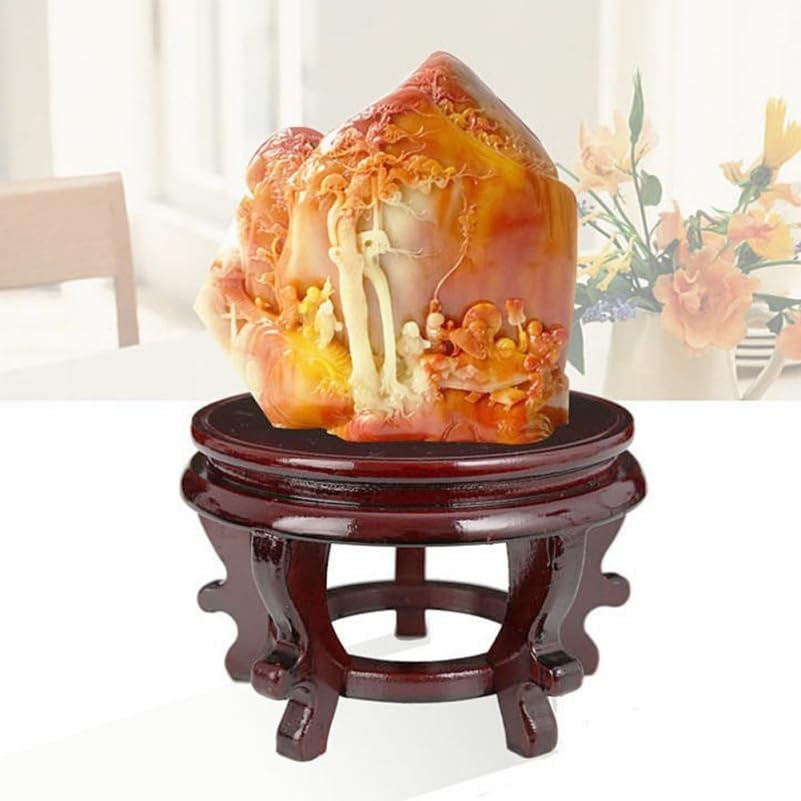 Happyyami Indoor Plants Wood Stool Plant Stand Chinese Style Flower Pot Display Rack Garden Planter