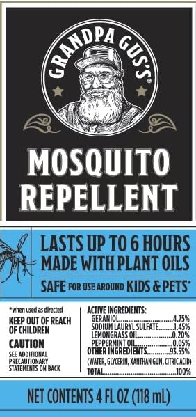 Grandpa Gus's Natural Mosquito Repellent Spray, Time-Release Plant-Based Actives, Non-Greasy, No