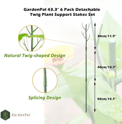 GardenPal 43.3" 6 Pack Detachable Twig Plant Support Stakes, Branch Sticks with Orchid Clips and