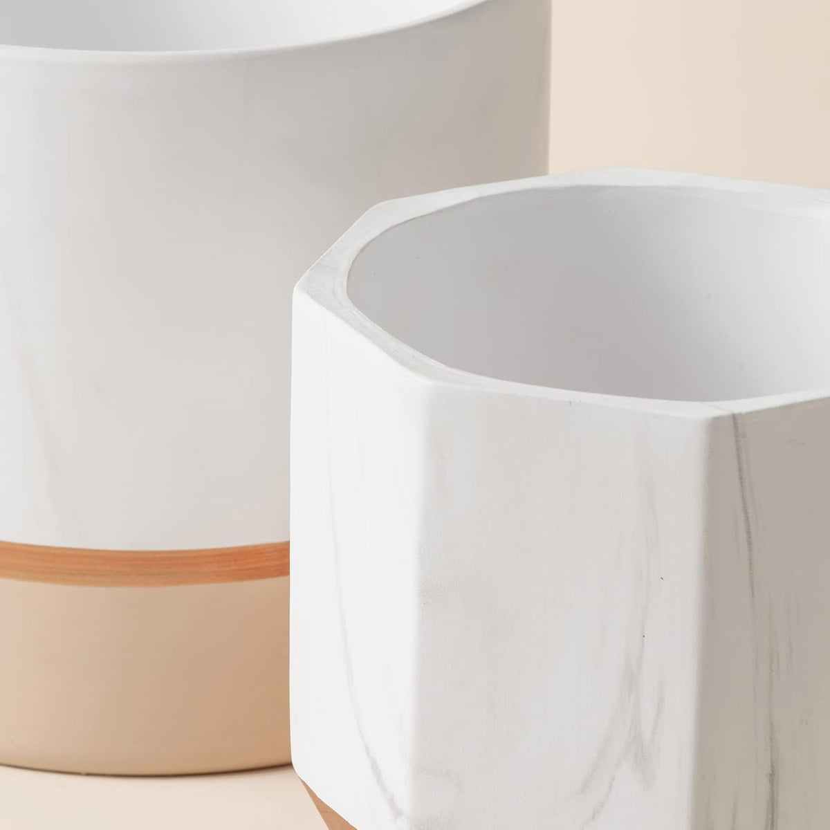 LA JOLIE MUSE White Ceramic Flower Pots - 6.7 + 5.4 Inch Indoor Planters, Plant Containers in a