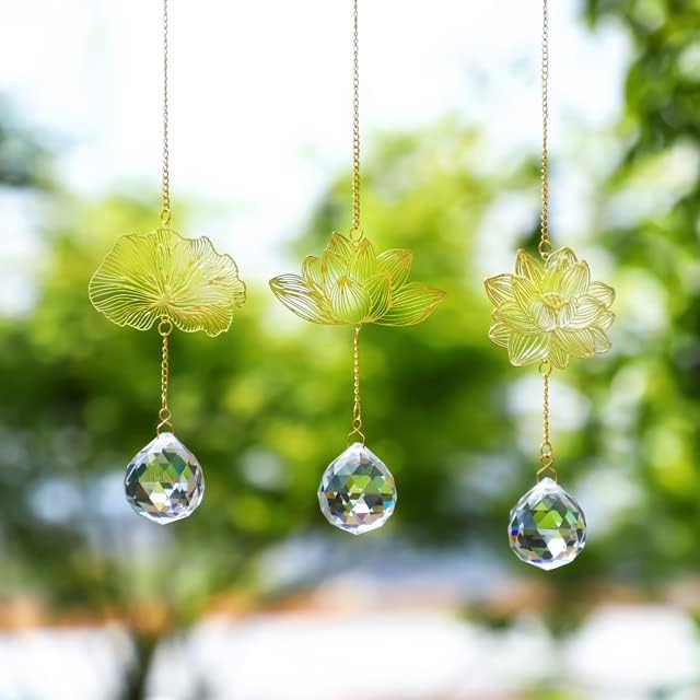 H&D HYALINE & DORA Suncatchers Lotus Leaf Pendant with Crystal Prisms Window Hang Sun Catcher