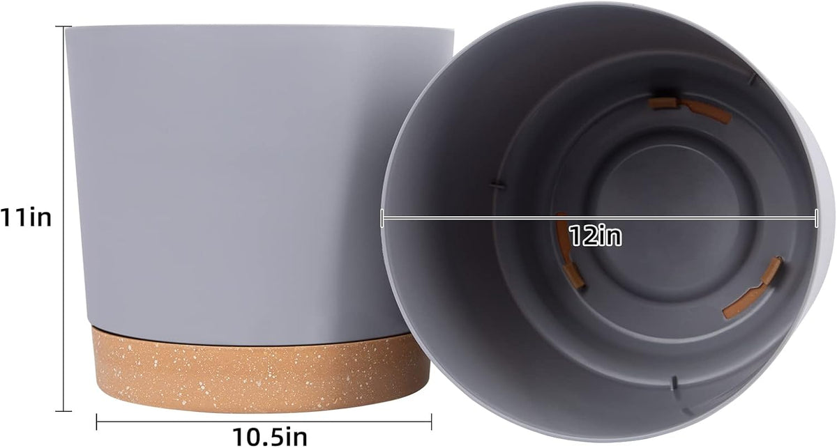 QCQHDU 12 inch Plant Pot, 2 Pack Planters for Indoor Plants with Drainage Holes & Saucer, Outdoor