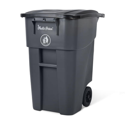 50 Gallon Trash Can, Gray Outdoor Garbage Can, Large Outside Trash Bin, Rolling Commercial