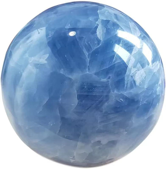 Blue Celestite Crystal Sphere Ball with Wood Stand Large Healing Crystals Sphere Sculpture Home