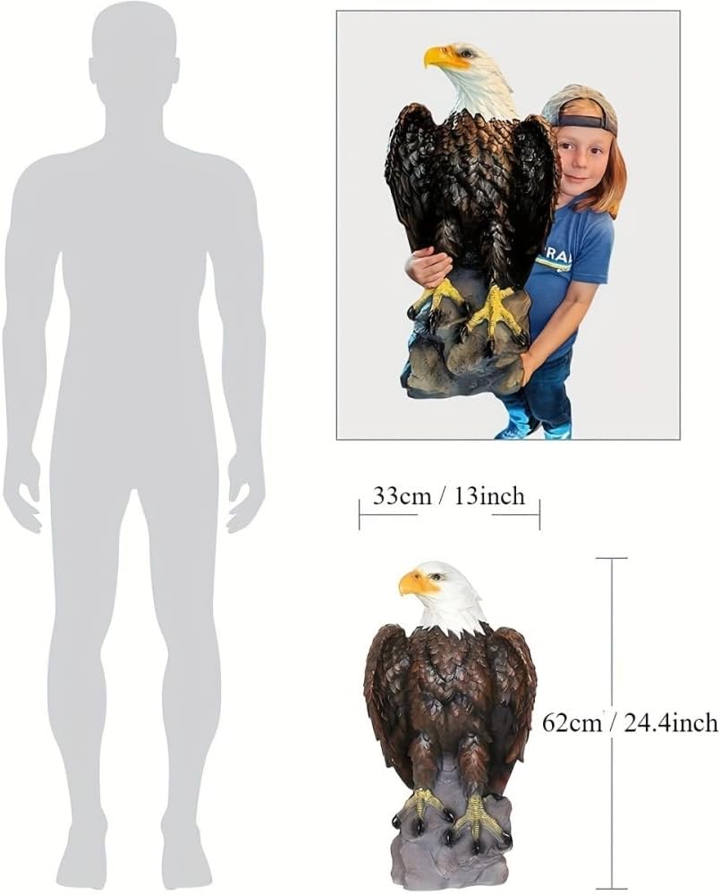 Large Garden Statue Standing Eagle Garden Sculpture, Majestic Hand Drawn Bald Eagle Decoration