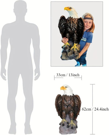 Large Garden Statue Standing Eagle Garden Sculpture, Majestic Hand Drawn Bald Eagle Decoration