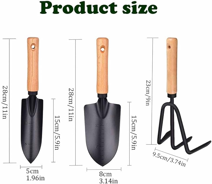 3 Pieces Garden Tools Set-Garden Rake Trowel, Gardening Tools with Wood Handle,Iron Crafts