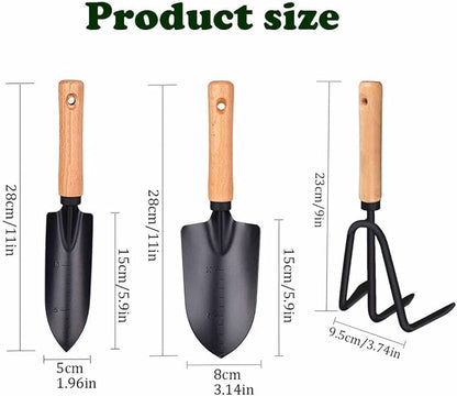 3 Pieces Garden Tools Set-Garden Rake Trowel, Gardening Tools with Wood Handle,Iron Crafts