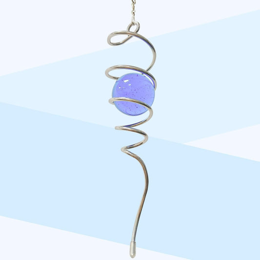 Wind Spinner Tail with Purple Glass Orb,Wind Spinners Stabilizer Gazing Ball Spiral Tail,Hanging