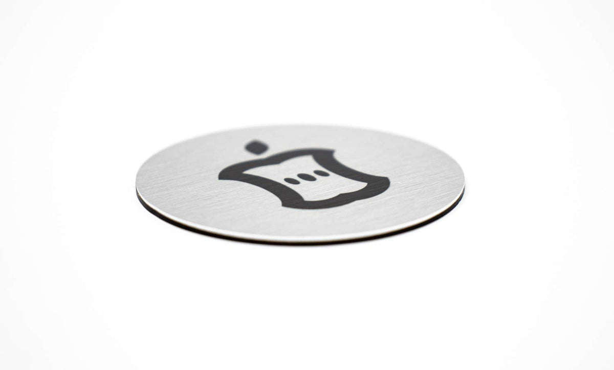 Metal Compost Sign | 2” Round, Compost Bin Label for Waste Basket | Brushed Silver Aluminum with