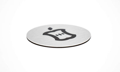 Metal Compost Sign | 2” Round, Compost Bin Label for Waste Basket | Brushed Silver Aluminum with