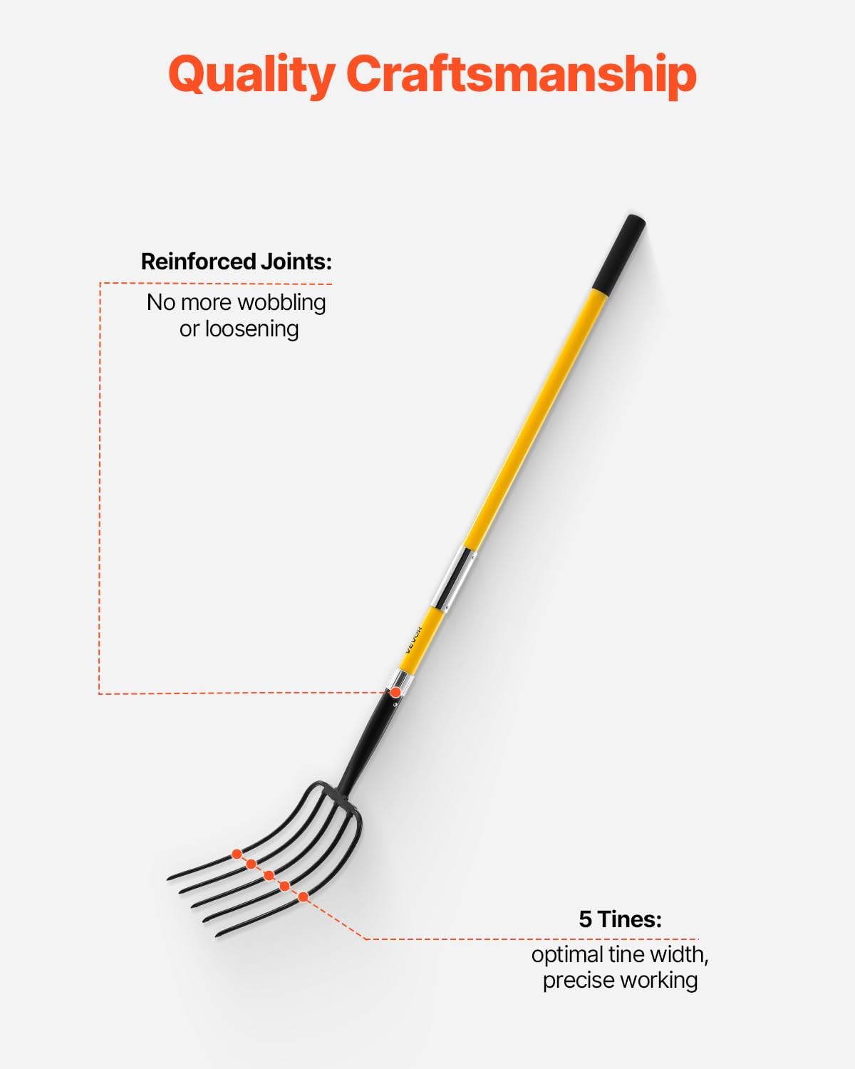 VEVOR Garden Fork, 5-Tine Gardening Pitchfork with Fiberglass Handle, 57 in Heavy Duty Digging Fork