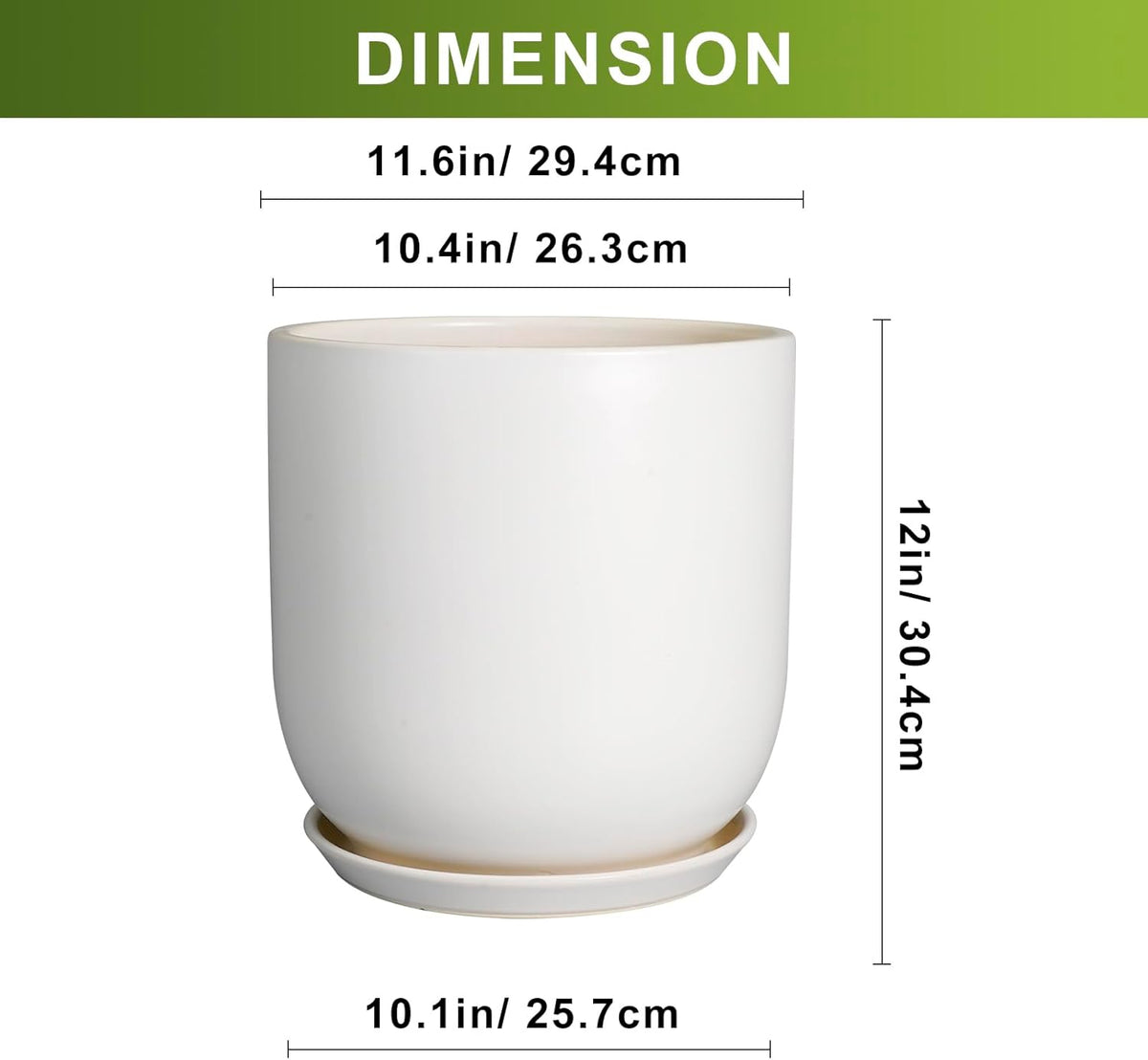 Plant Pot 12 inch - Ceramic Pot for Plants Indoor Outdoor Large Planter Pot with Drainage Hole and