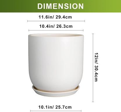 Plant Pot 12 inch - Ceramic Pot for Plants Indoor Outdoor Large Planter Pot with Drainage Hole and