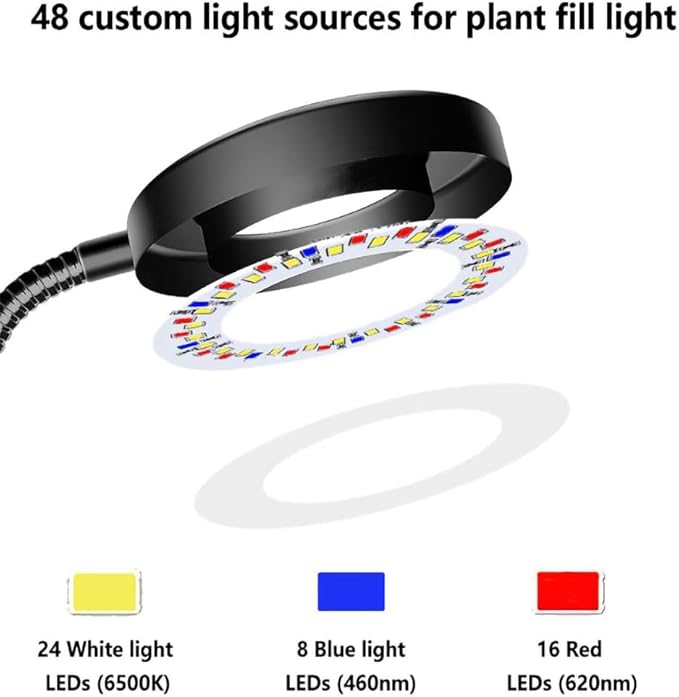 Plant Grow Light, 48 LEDs Full Spectrum Grow Lights for Indoor Plants, Height Adjustable Small Halo