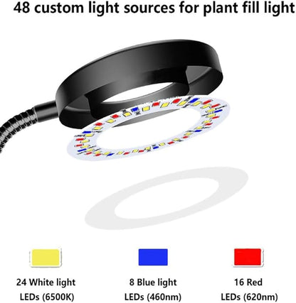 Plant Grow Light, 48 LEDs Full Spectrum Grow Lights for Indoor Plants, Height Adjustable Small Halo