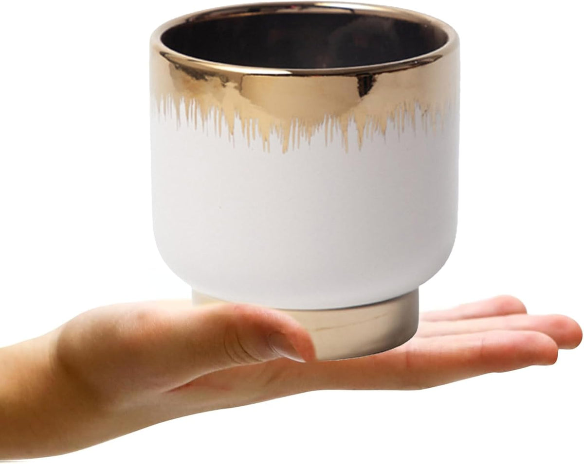 LB White Gold Ceramic Plant Pot for Indoor Plants, Succulent Planters Ceramic Plant Pots, Modern