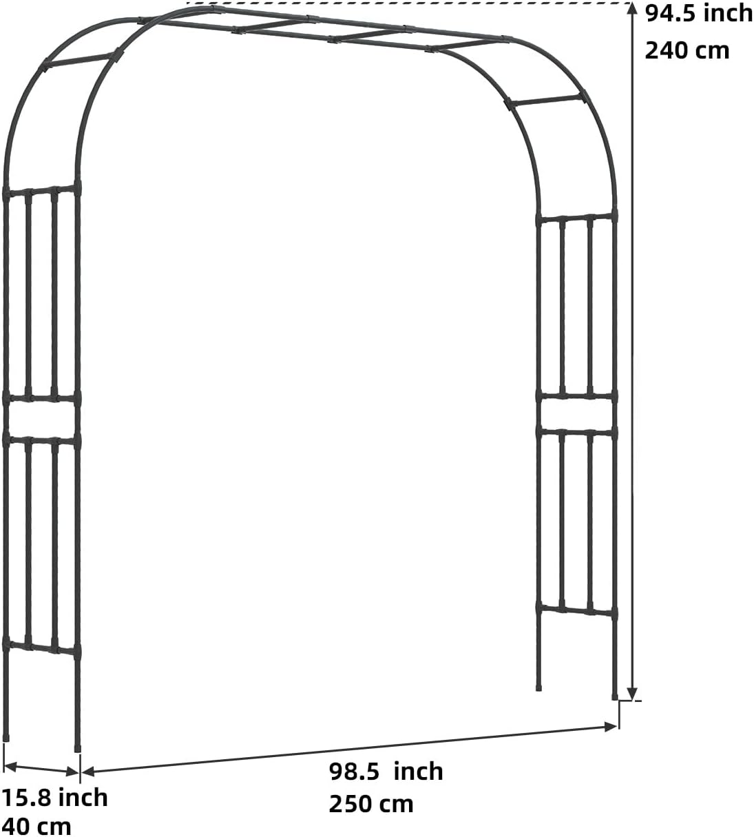 Metal Garden Arch - Length: 98.5in, Wide: 15.8in Garden Arches Trellis for Climbing Plants Outdoor