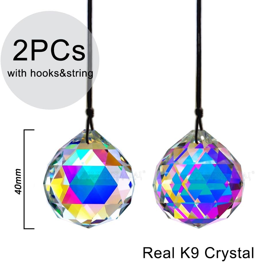 2PCS 4cm Ball Crystal Sun Catcher Prisms, STINO Hanging Suncatchers with Glass Prism, Rainbow Maker