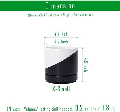 D'vine Dev 4.7 Inch Ceramic Planter Pot with Drainage Hole and Saucer, Indoor Cylinder Round