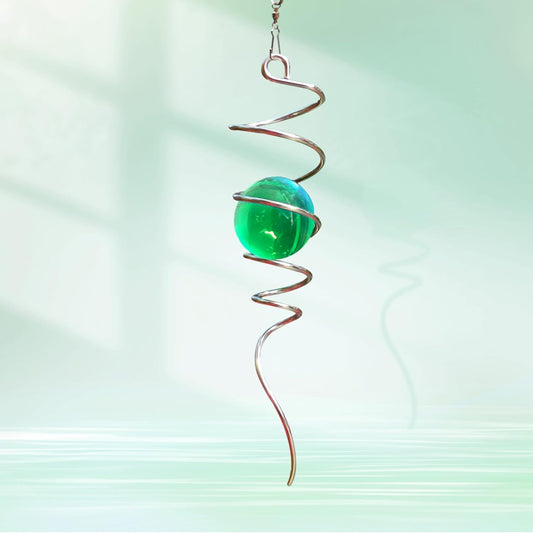 Wind Spinner Tail, Wind Spinners Stabilizer with Green Glass Orb, Gazing Ball Spiral, Sun Catcher