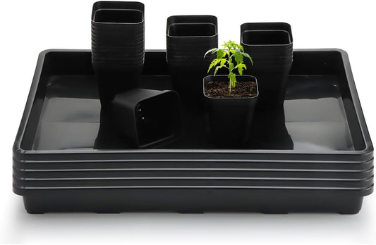 2.8 inch (7CM) Square Nursery Pots 120pcs with 5 Pack Seed Starter Trays, Durable Plastic Flat