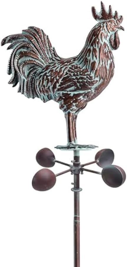 Metal Wind Spinner Rooster Décor Garden Statue 79" Antique Copper Chicken Yard Art Sculpture