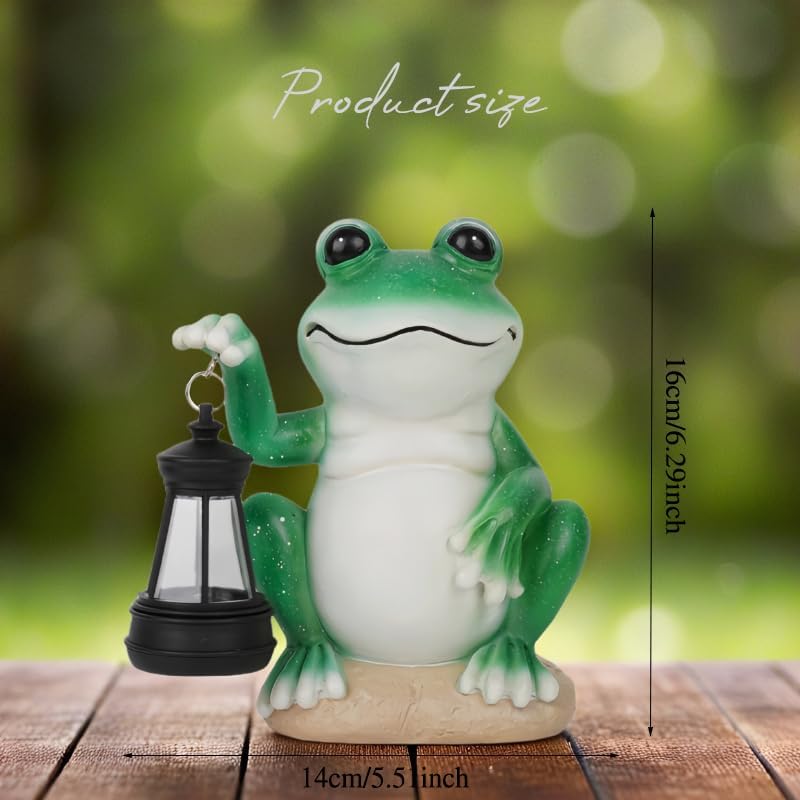 Frog Garden Statues with Solar Lantern, Outdoor Figurine Resin Sculpture Hanging Solar Power Lights