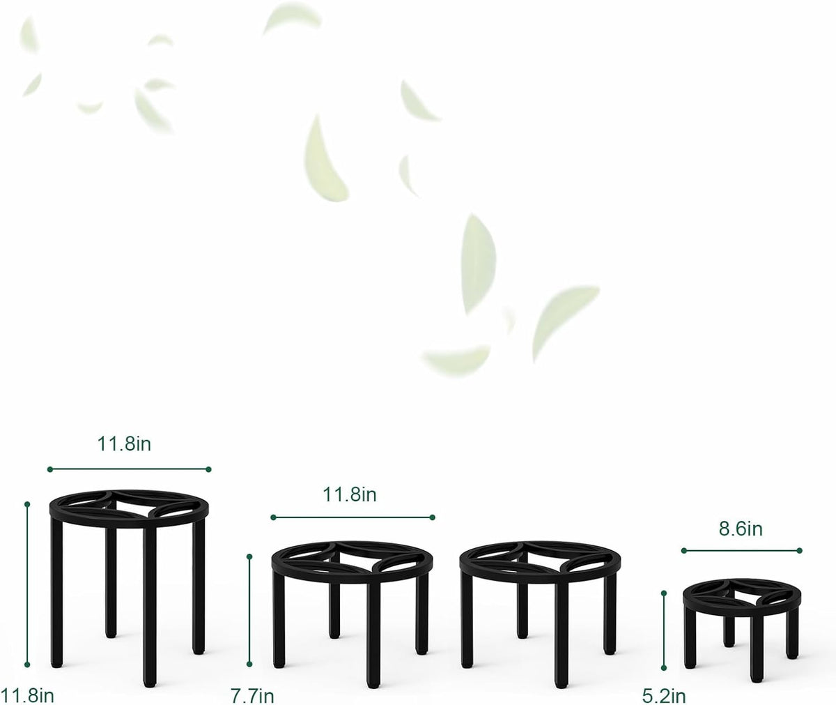 Zhongma Set of 4 Metal Plant Stand for Heavy Potted Plant for Home Indoor and Outdoor, 220 LBS