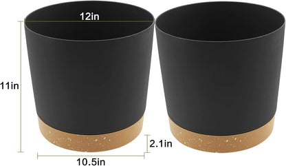 QCQHDU 12 inch Plant Pot, 2 Pack Planters for Indoor Plants with Drainage Holes & Saucer, Outdoor