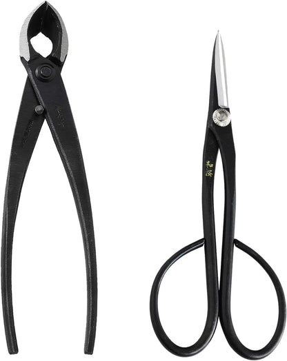 Wazakura Japanese Bonsai Tool Kit Set Made in Japan, Satsuki Scissors 7inch(180mm) + Concave Branch