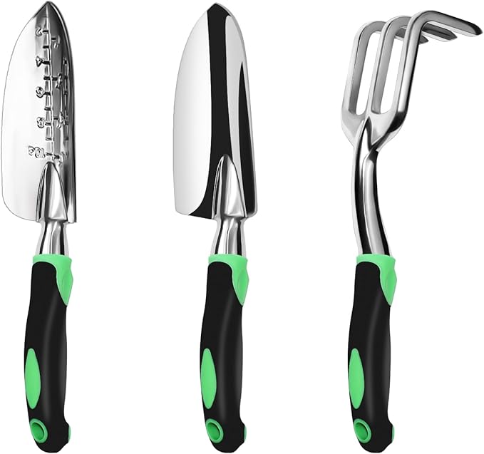 Garden Tool Set, 3 Pack Aluminum Heavy Duty Gardening Kit Includes Hand Trowel, Transplant Trowel