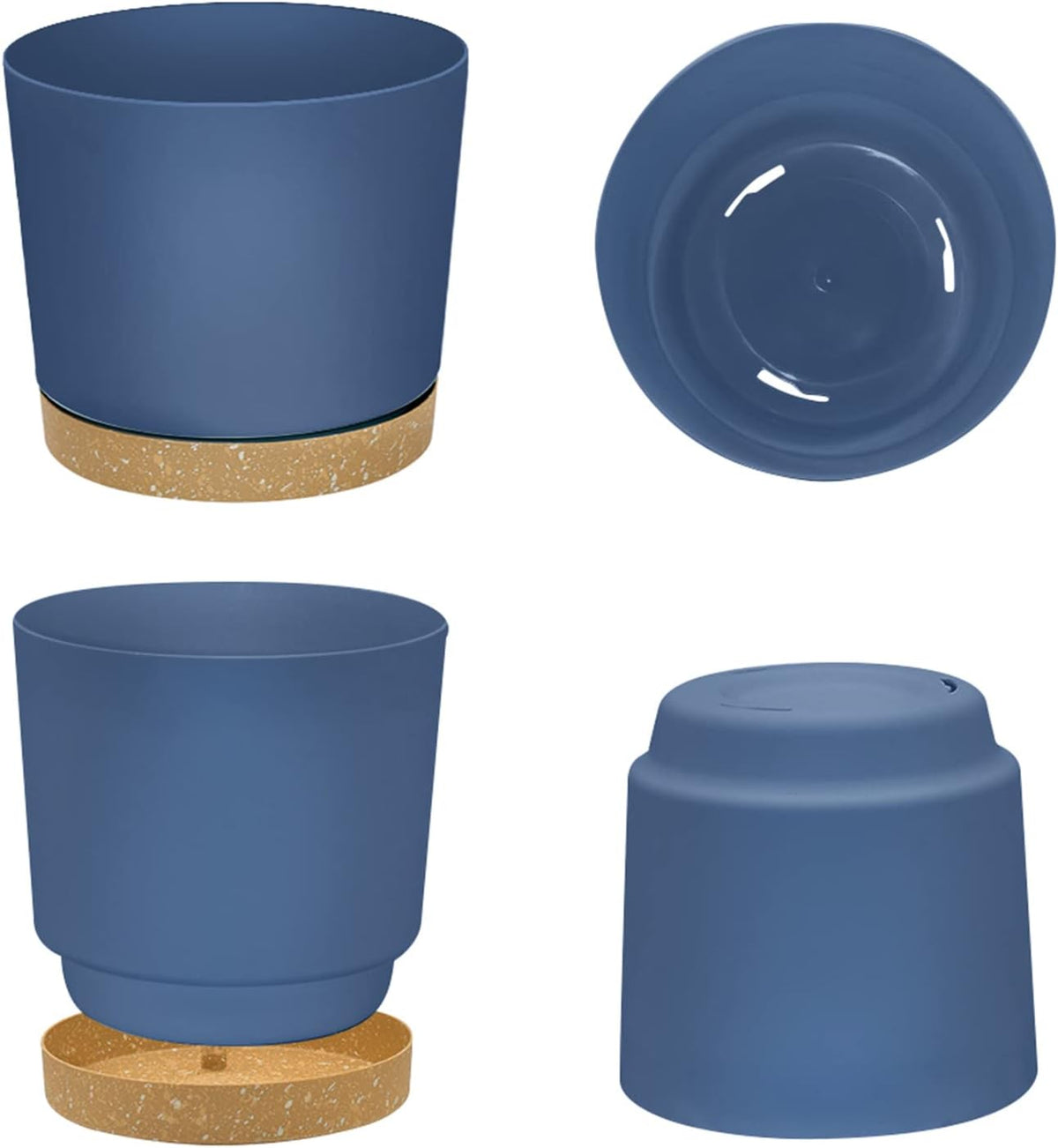 ZMTECH Plant Pots, Set of 3 8'' Self Watering Plastic Planter with Drainage Hole and Saucer, Modern