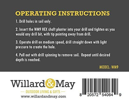 Willard & May Flower Bulb HEX Shaft Drill Planter, Non-Slip – 1.75 by 9 inch - Bulb & Bedding Plant