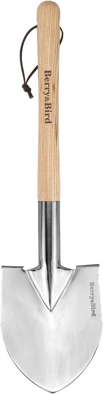 Berry&Bird Short Hand Shovel, 19.8’’ Digging Trowel for Gardening with Wood Handle Stainless Steel