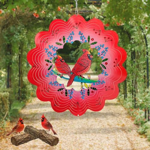 Cardinal Wind Spinners Outdoor Garden Decor for Outside - 12 Inch 3D Stainless Steel Metal Wind