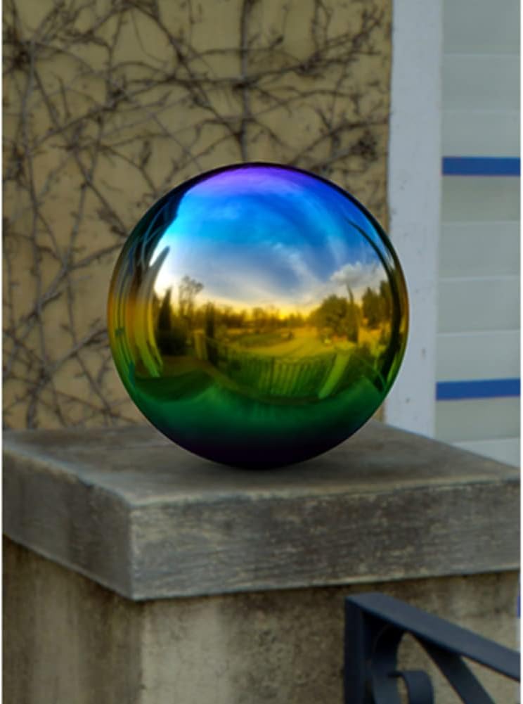 10 inch Diameter Gazing Ball,Rainbow Stainless Steel Polished Reflective Smooth Garden Sphere Globe