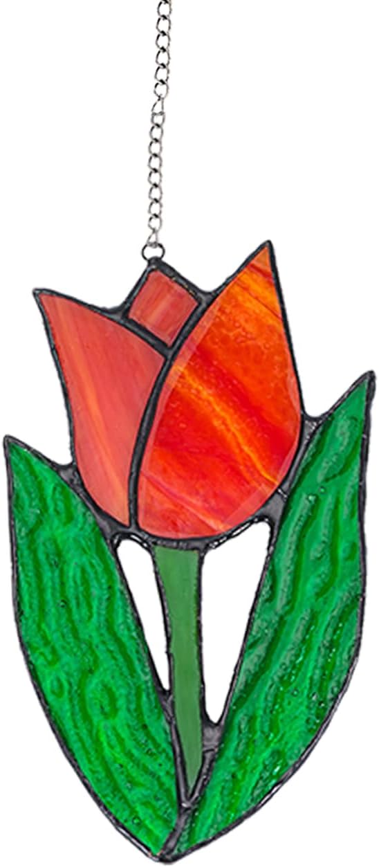 Tulip Stained Glass Window Hanging Suncatcher Handmade Flower Plant Stained Glass Sun Catchers