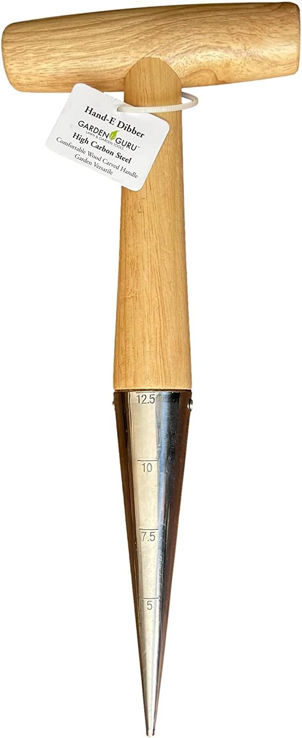 Garden Guru Steel Dibber Planter Tool for Planting Seeds & Bulbs - High Carbon Steel & Comfortable