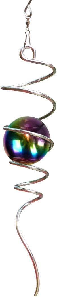 Fonmy Gazing Ball Spiral Tail -Decorative Wind Spinner 11 inch Tail and 2 inch Steel Orb. Indoor